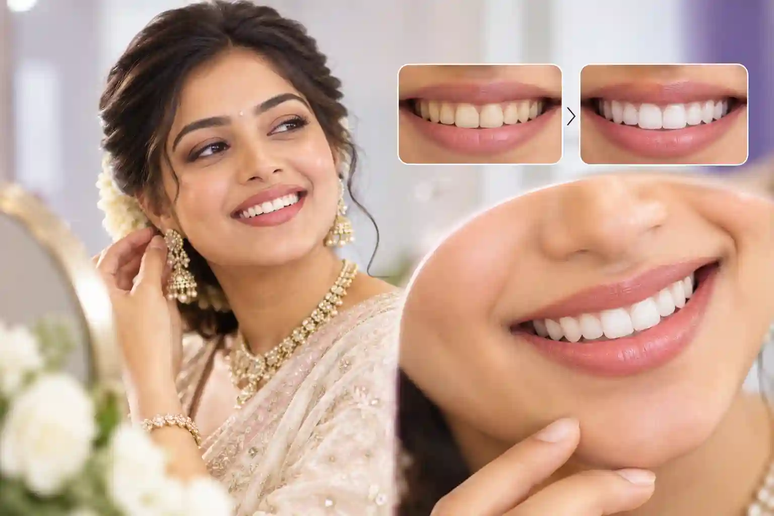 A natural looking bridal smile at Radiant 32, Bhowanipore