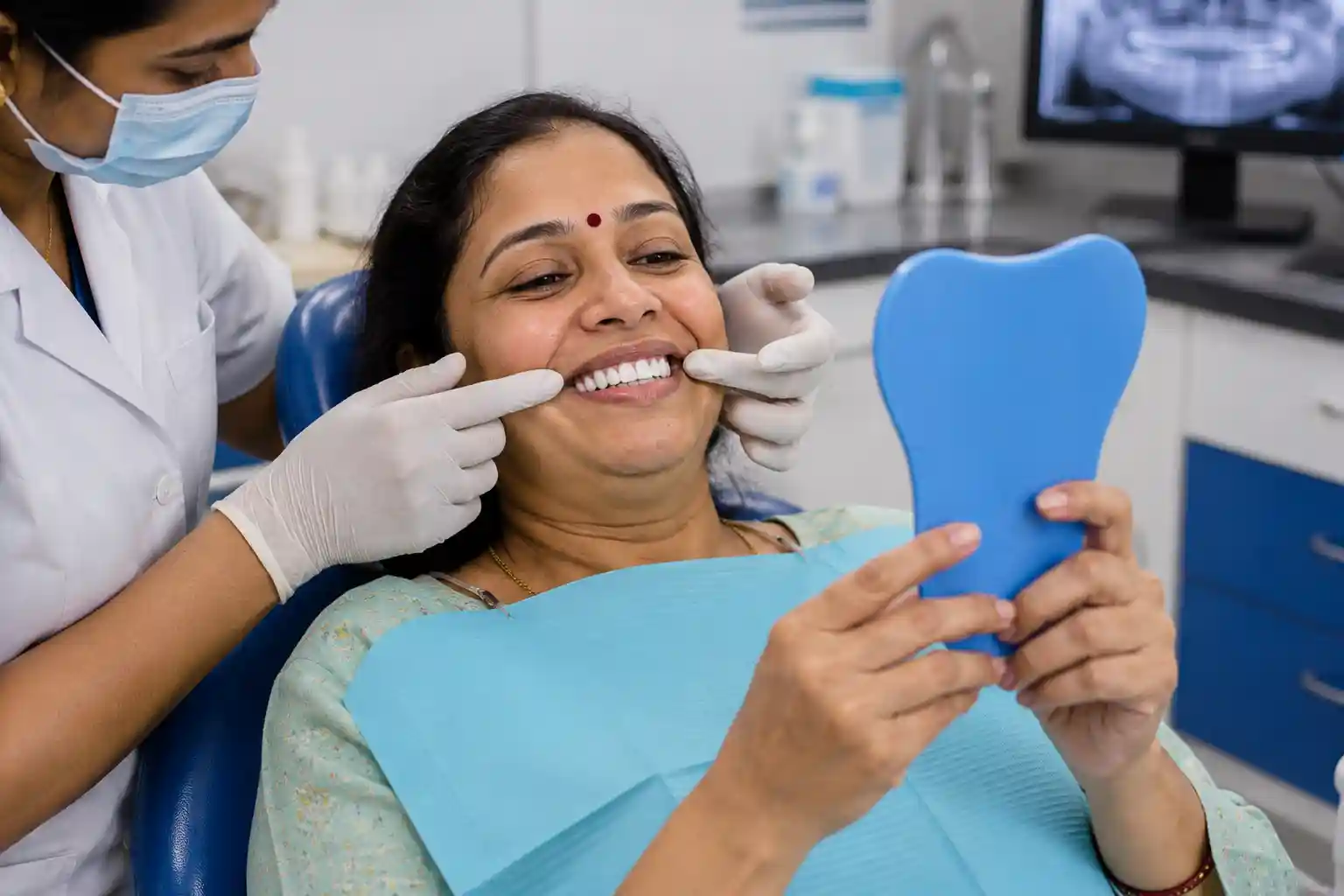 Denture being tried in and adjusted at Radiant 32