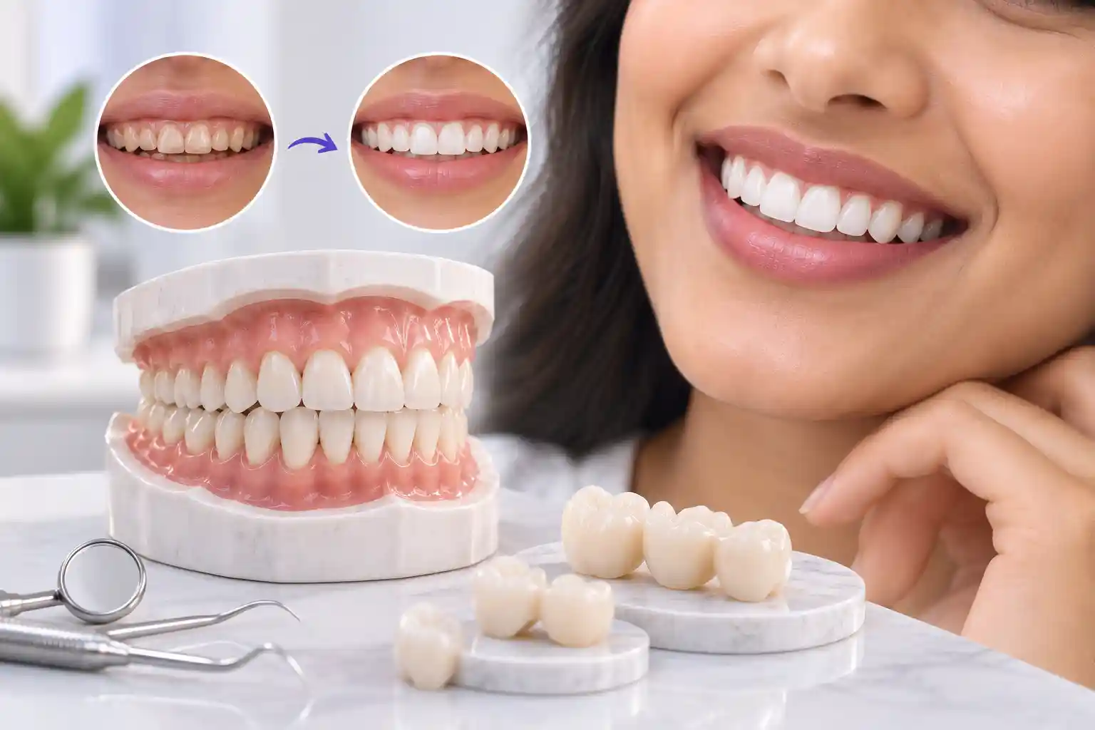 Worn teeth rebuilt with crowns at Radiant 32, Bhowanipore