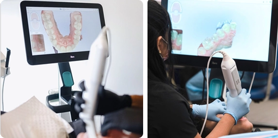 A dentist examining a patient before digital scanning at Radiant32 Dental Clinic